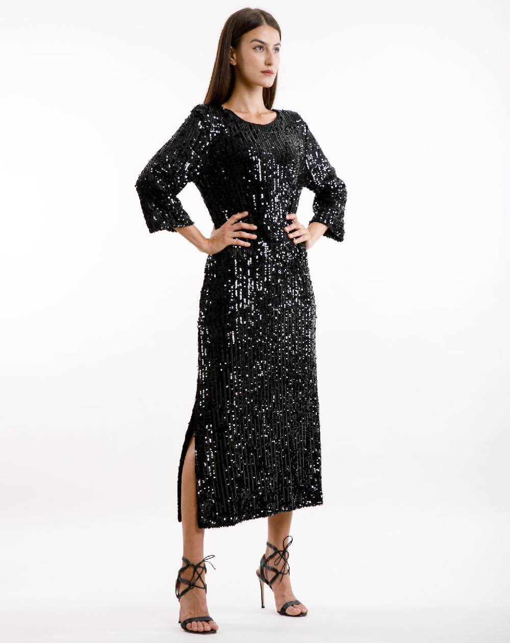 Le Twins Abito Michela – Paillettes Nero Sconto