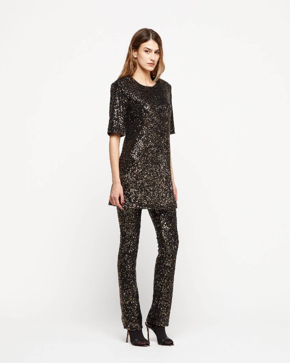 Le Twins Pantalone Raffaella – Paillettes Nero e Oro Prezzo Ridotto