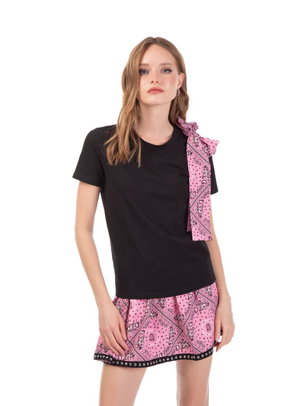 Le Volière T-shirt nera o bianca con fiocco Consegna Veloce