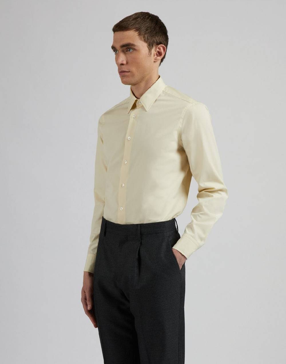 Lardini Camicia gialla in popeline di cotone compact Negozi Online