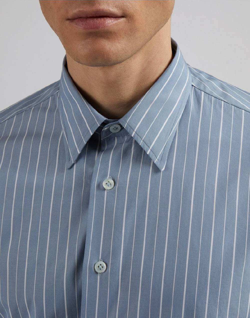 Lardini Camicia azzurra a righe in popeline di cotone compact Acquista Ora