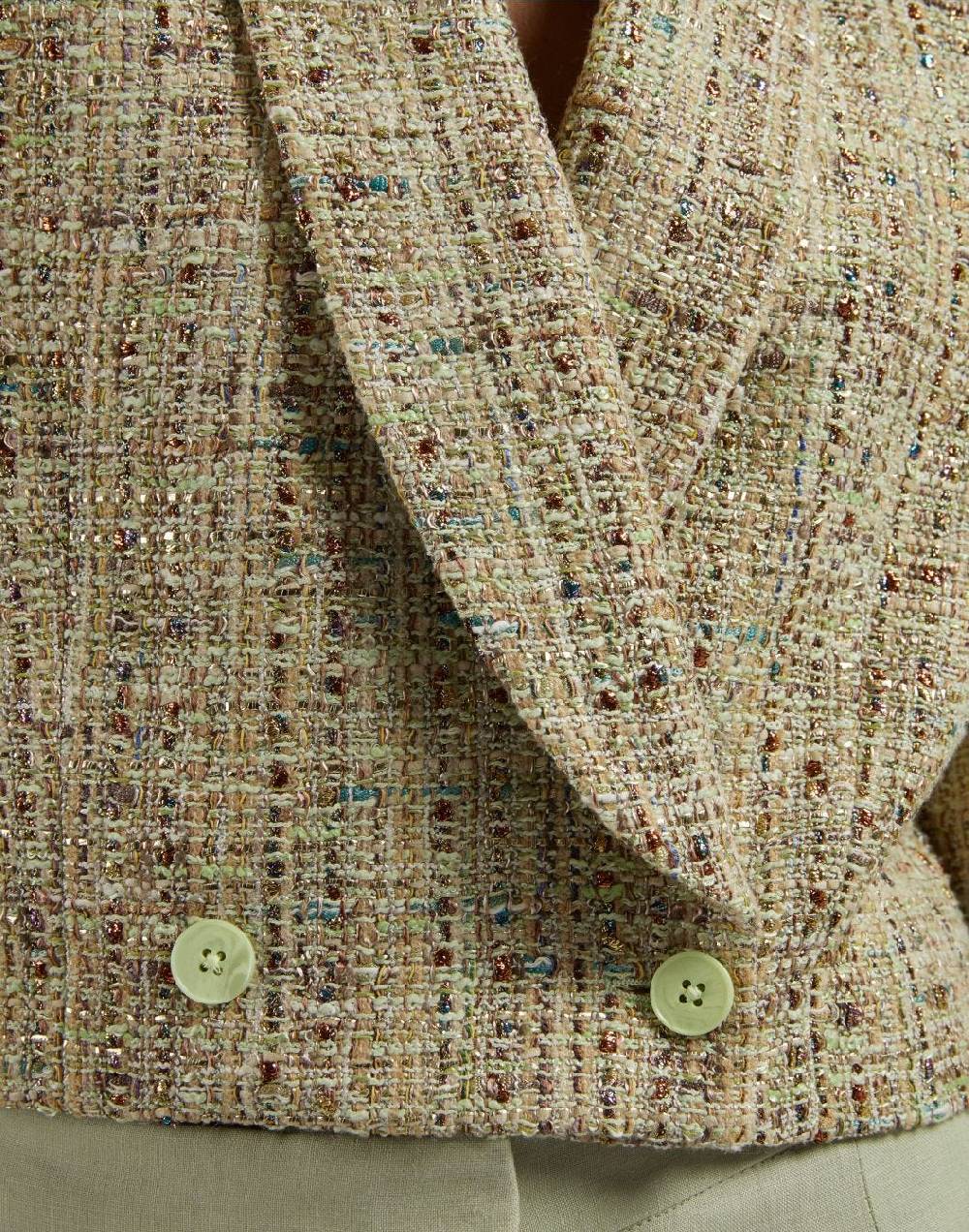 Lardini Giacca corta in tweed di cotone verde intrecciato lurex Affare Del Giorno