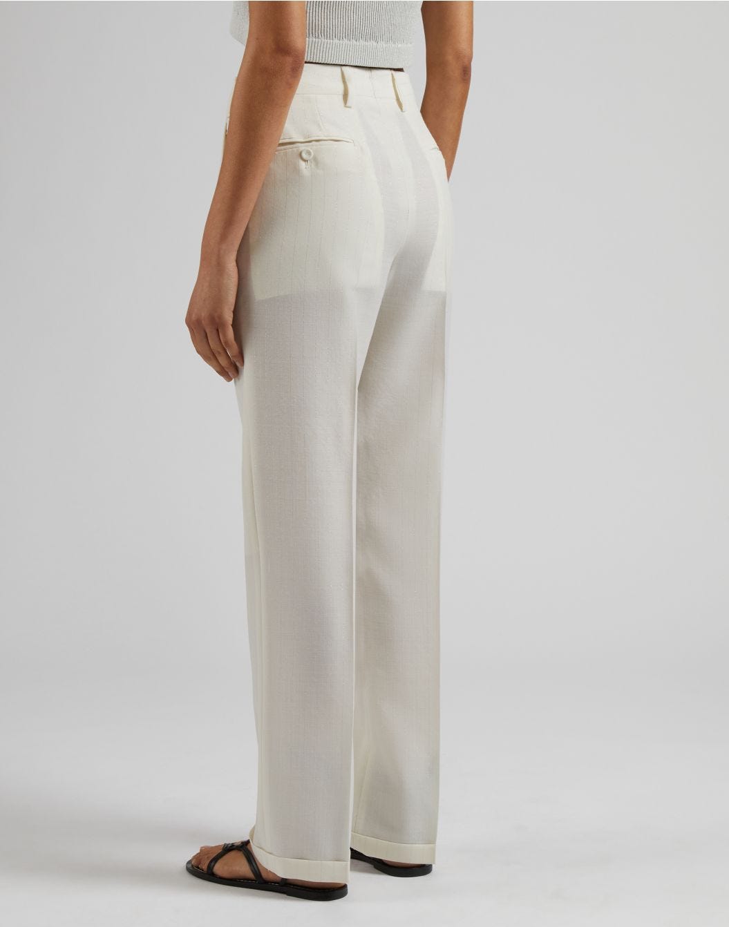 Lardini Pantalone in tela di lana gessata lurex bianco-argento Sottocosto