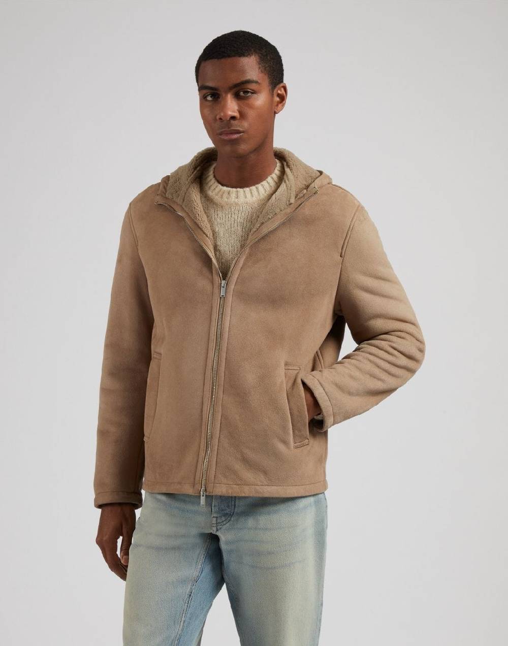 Lardini Giubbino con cappuccio in pelle di montone merino nocciola Soddisfazione Garantita