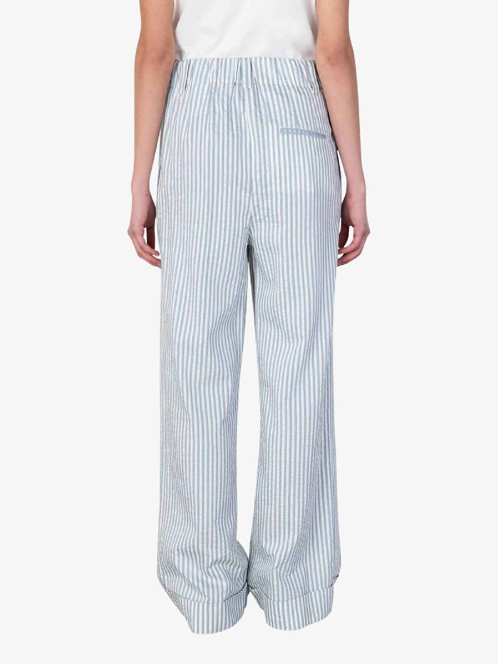 ALYSI Pantalone wide leg a righe 104121P4041 donna cotone azzurro Outlet
