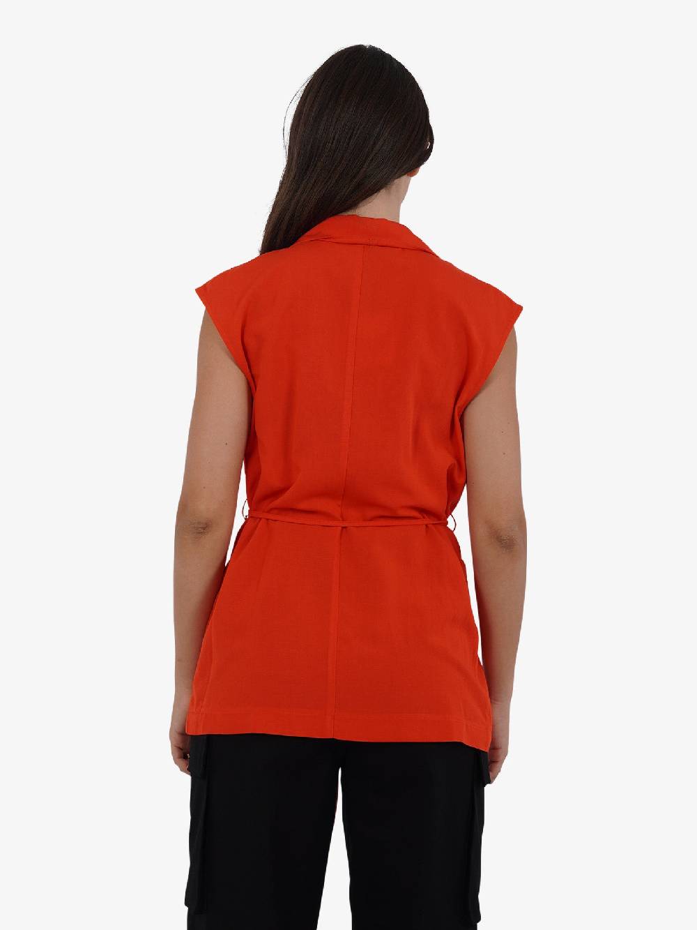VICOLO Gilet lungo con laccio TB1545 donna viscosa rosso Affare Del Giorno