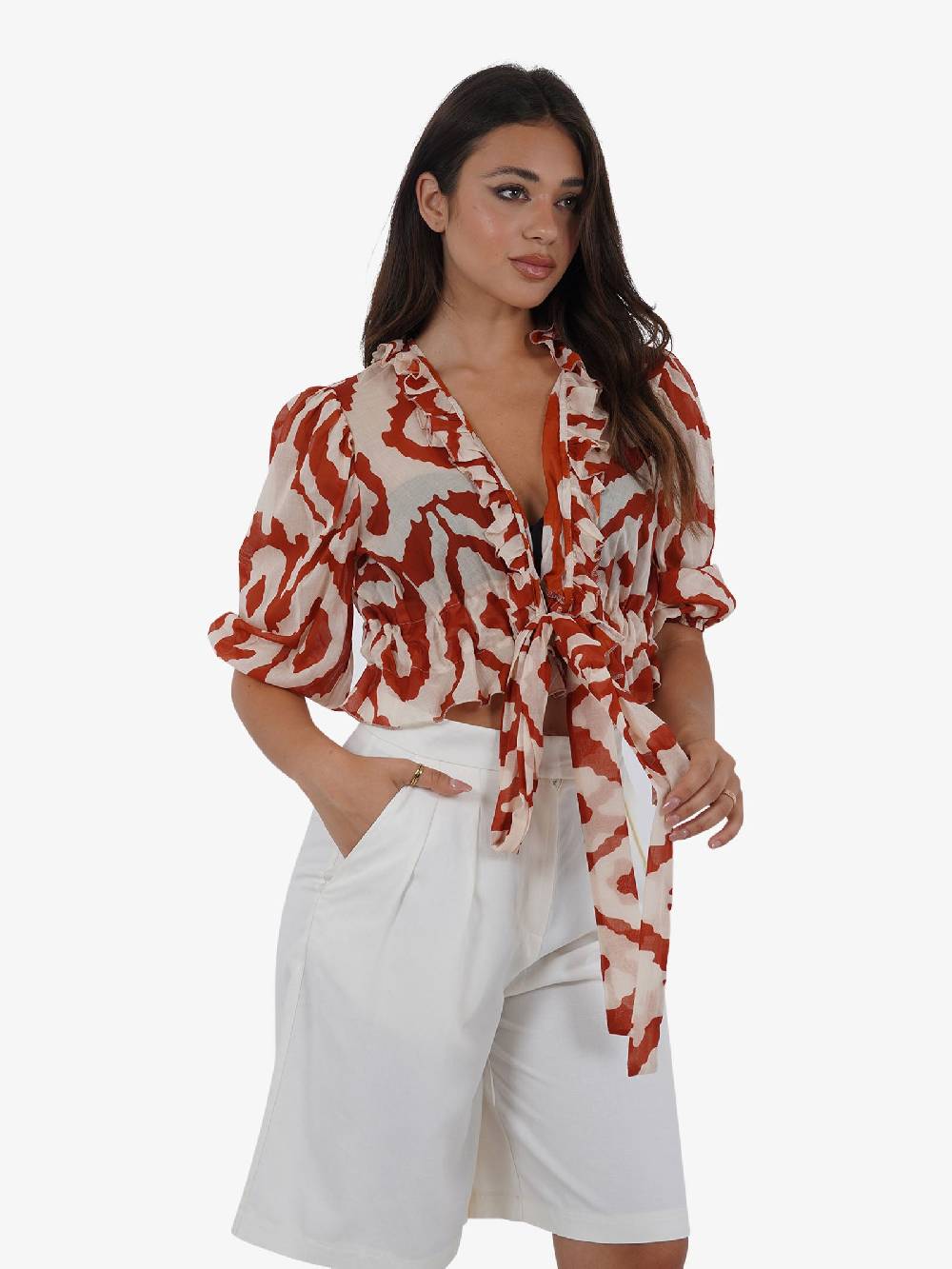 HAVE ONE Top con nodo RMA-L111 donna cotone arancione Sconto