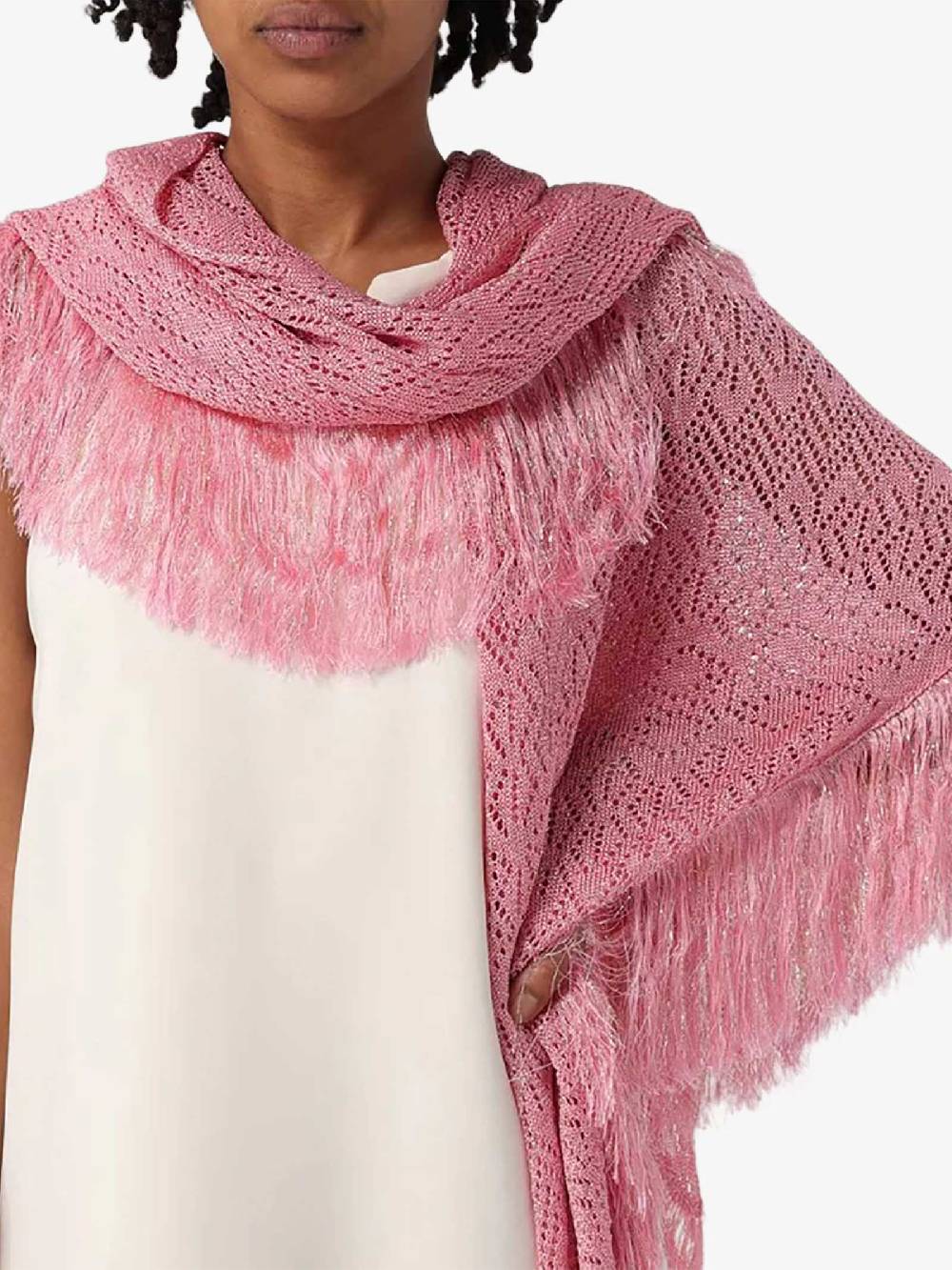 SPACE SIMONA CORSELLINI Scialle a trama bucata P24CPSLO02 donna viscosa rosa Saldi Di Fabbrica