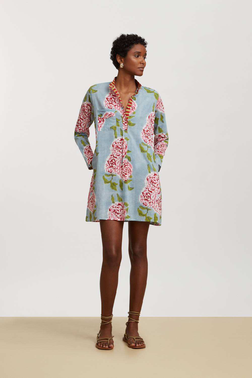 Lisa Corti kurta corta leopard flower sky light blue Sconto