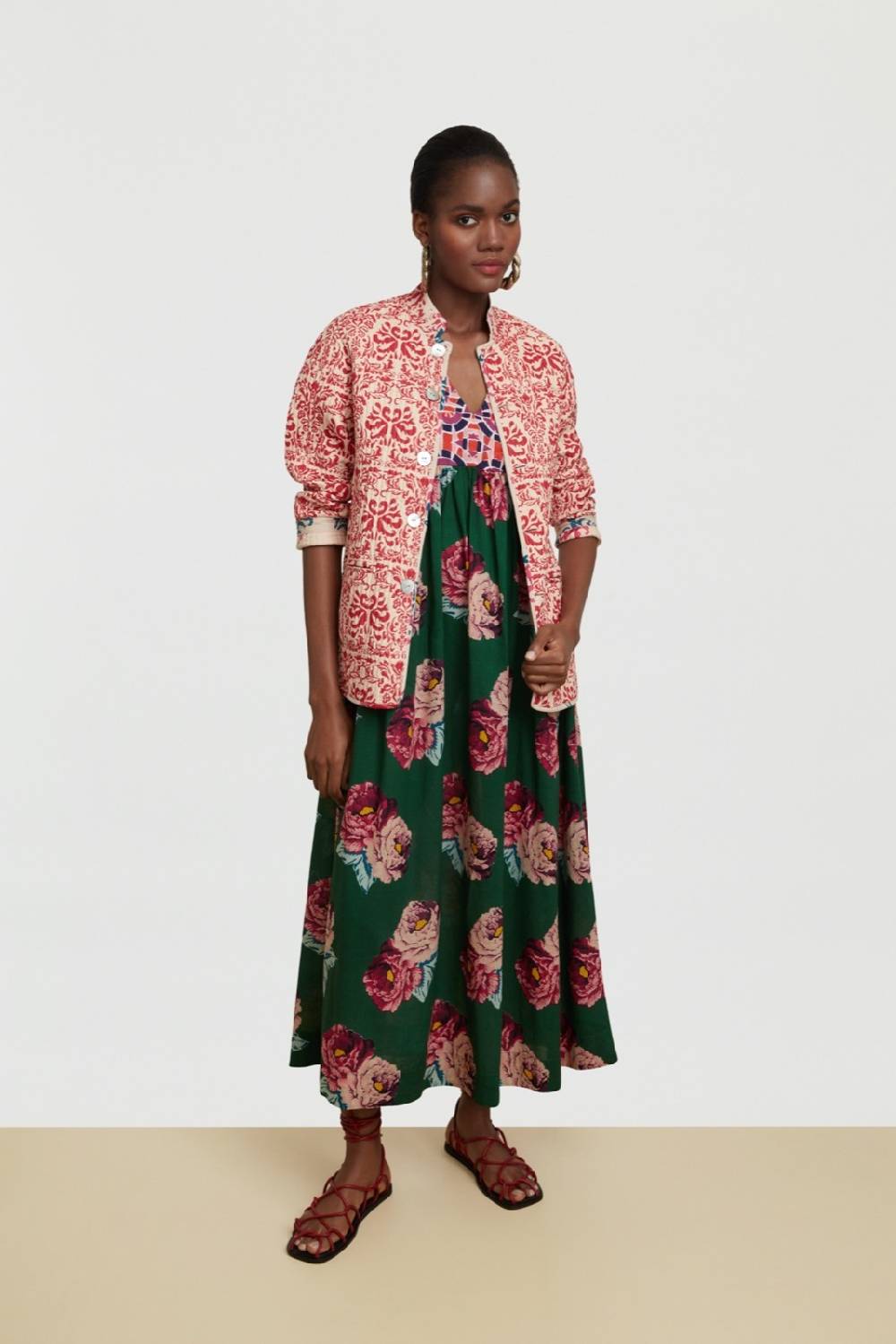 Lisa Corti abito gypsy folk rose green Moda