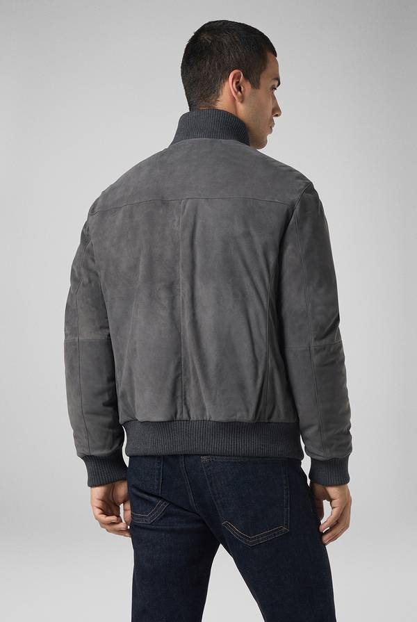 Pal Zileri Bomber in suede antracite con finiture in maglia Novità