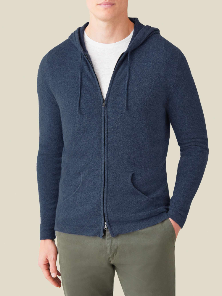 Luca Faloni Felpa con cappuccio e zipcashmere a 2 fili