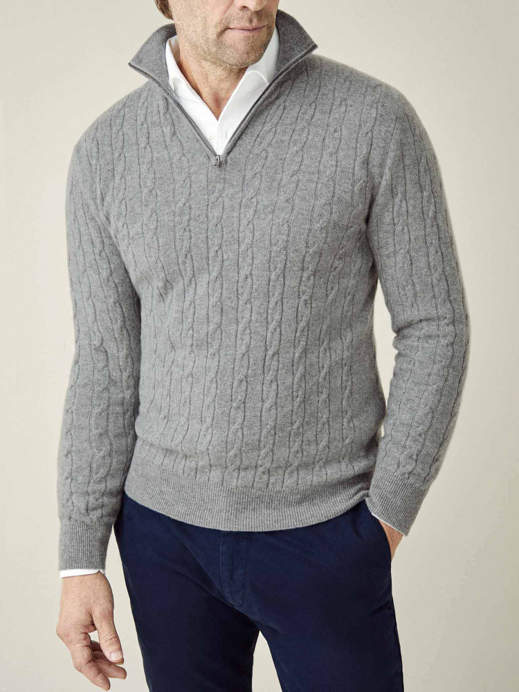 Luca Faloni maglia mezzocollo a trecce con zipcashmere a 2 fili