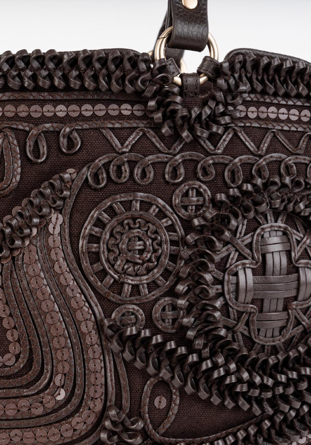 Rose & Lini JAMIN PUECH “RODRIGUEZ” DARK BROWN EMBROIDERED BAG Saldi Di Fabbrica