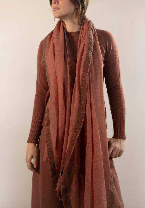 Rose & Lini MIRROR IN THE SKY CASHMERE “GRAN SOUFFLE SEMI-FELTED SHAWL” MAHOGANY & WILLOW 2025