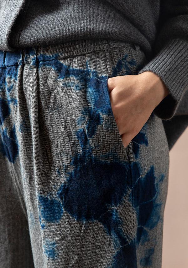 Rose & Lini SUZUSAN WOOL & CASHMER “PANTS 5041” BLUE & BLACK In Linea