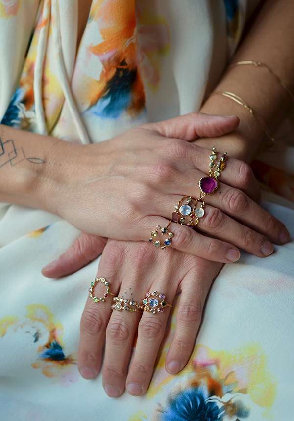 Rose & Lini DORETTE MULTICOLOR “BAGUE COURONNÉE” GOLD RING Economico