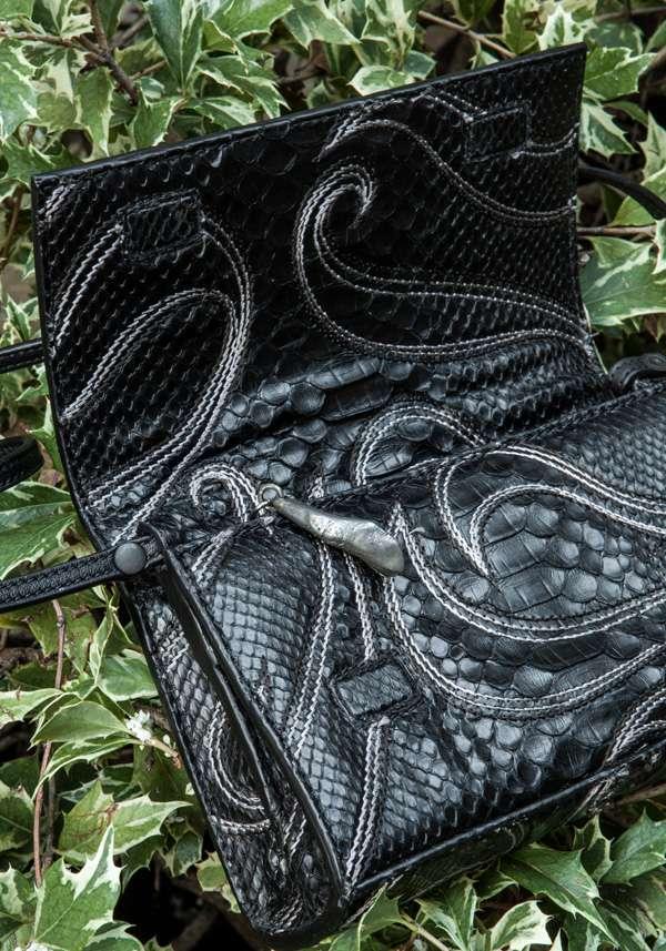 Rose & Lini SIMONA TAGLIAFERRI BLACK PYTHON POCHETTE BAG Italy