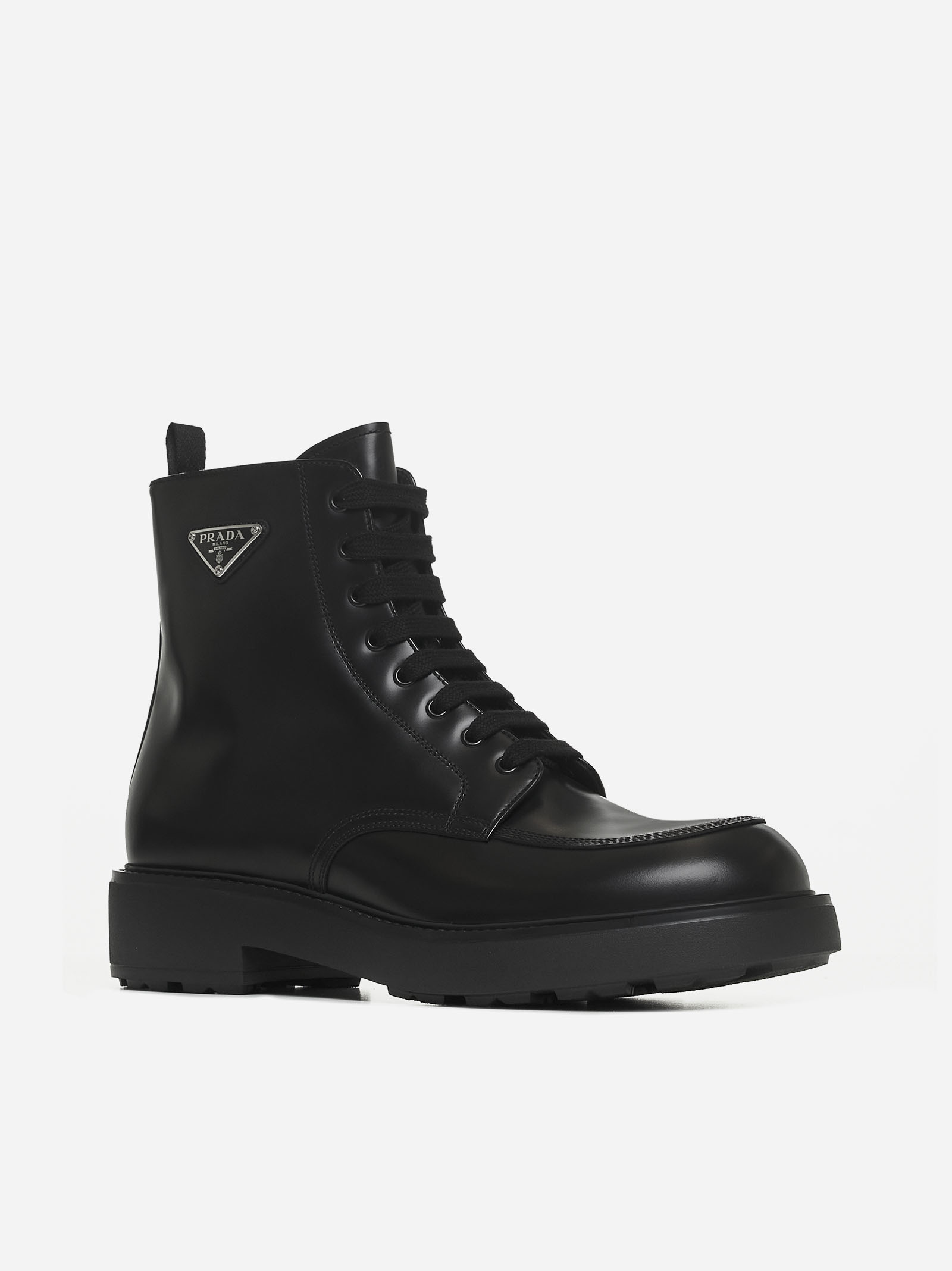 PRADA Stivaletti in pelle con placca-logo Nuovo