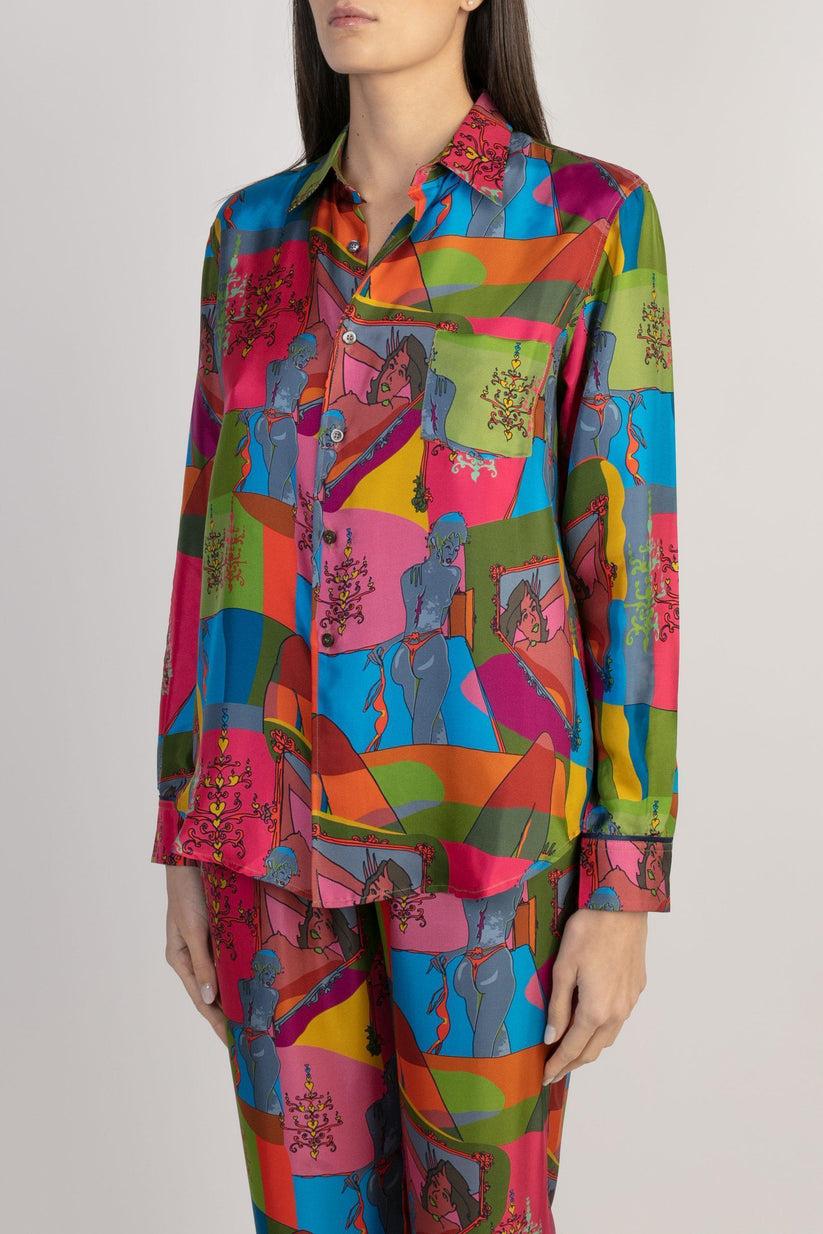 Sans Tabù Camicia in pura seta a maniche lunghe “Specchio delle mie brame” - Dark Rose Economico