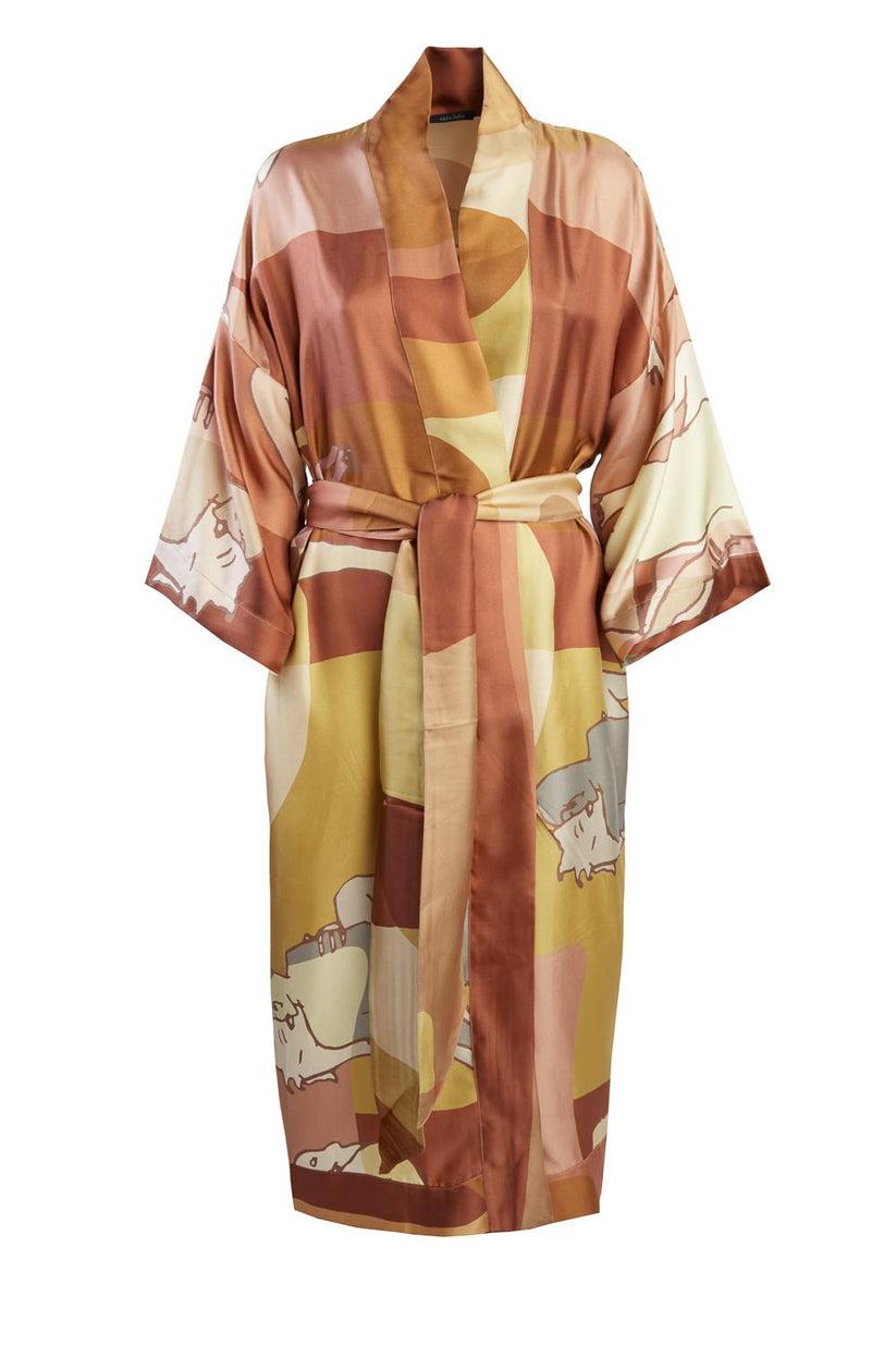 Sans Tabù Kimono lungo manica a ¾ pura seta "L'amore" - Twilight In Vendita