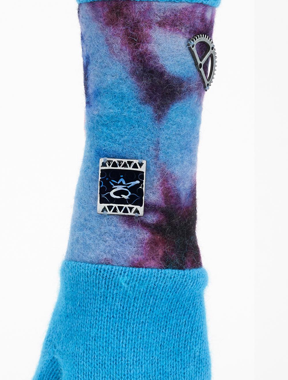 Save The Queen Guanti turchesi di angora con manica in lana cotta tie-dye Promozione Limitata