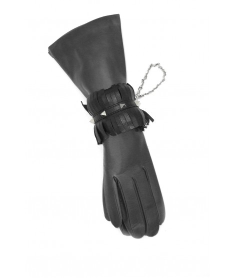 Sermoneta Gloves Bracciale in Nappa con frange e borchie piramidali Nero/borchia oro Online