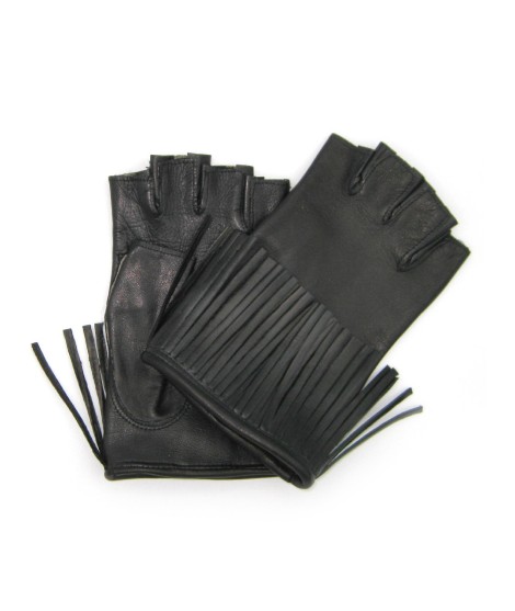 Sermoneta Gloves Guanto in Nappa 1/2 dita con Frange foderato seta Nero Italy