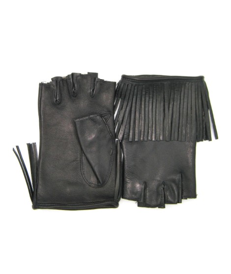 Sermoneta Gloves Guanto in Nappa 1/2 dita con Frange foderato seta Nero Italy
