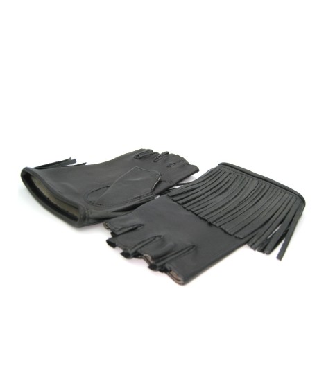 Sermoneta Gloves Guanto in Nappa 1/2 dita con Frange foderato seta Nero Italy