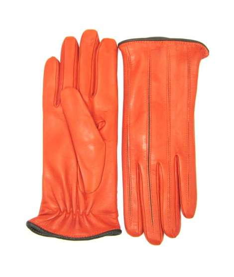 Sermoneta Gloves Guanto in Nappa con intarsi a contrasto Arancio/Moro Negozi Online