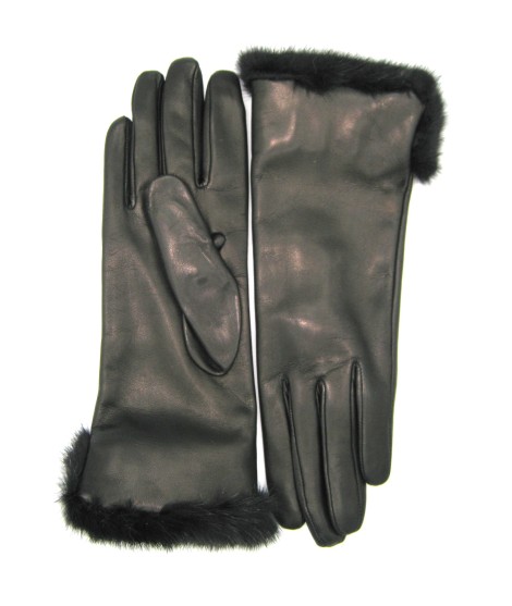 Sermoneta Gloves Guanto in Nappa 4bt con risvolto in Visone Nero Affare Del Giorno