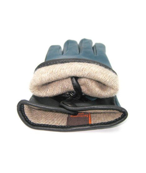 Sermoneta Gloves Guanto in Nappa fodera cashmere Touch screen Petrolio/Nero Nuova