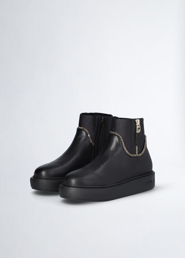 Liu Jo Stivaletti neri in pelle con strass Sottocosto