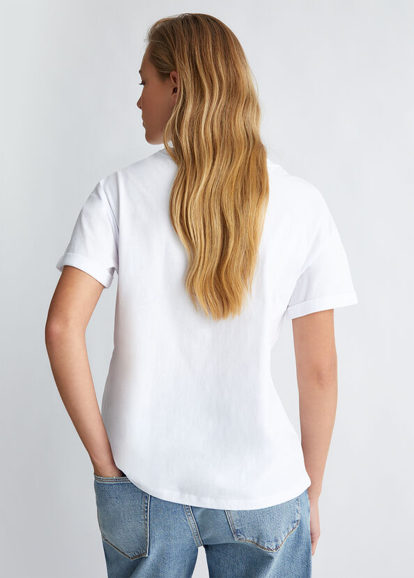 Liu Jo T-shirt con stampa e applicazioni Saldi Di Fabbrica