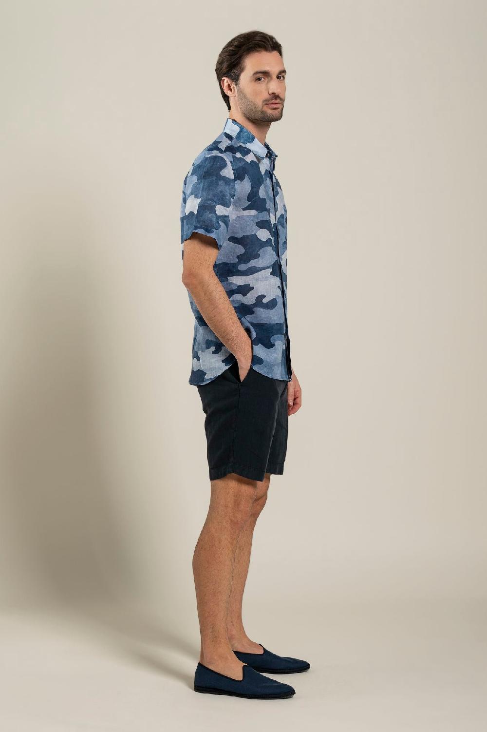 120% Lino Regular Fit Camo Print Shirt Italia