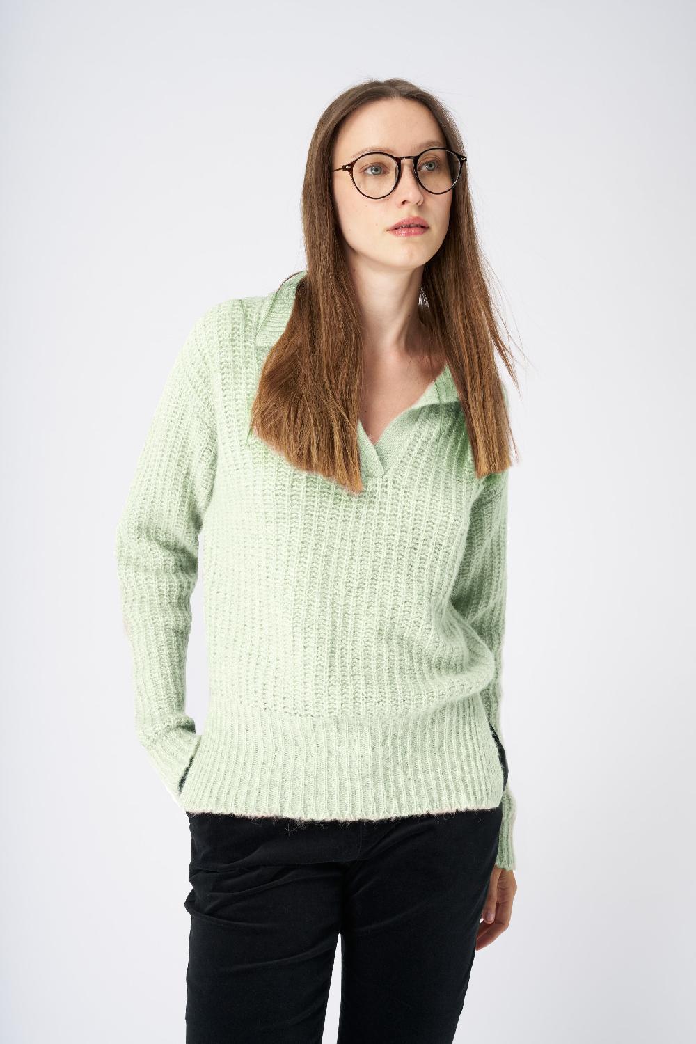 120% Lino V-Neck Collared Cashmere Blend Sweater Presa
