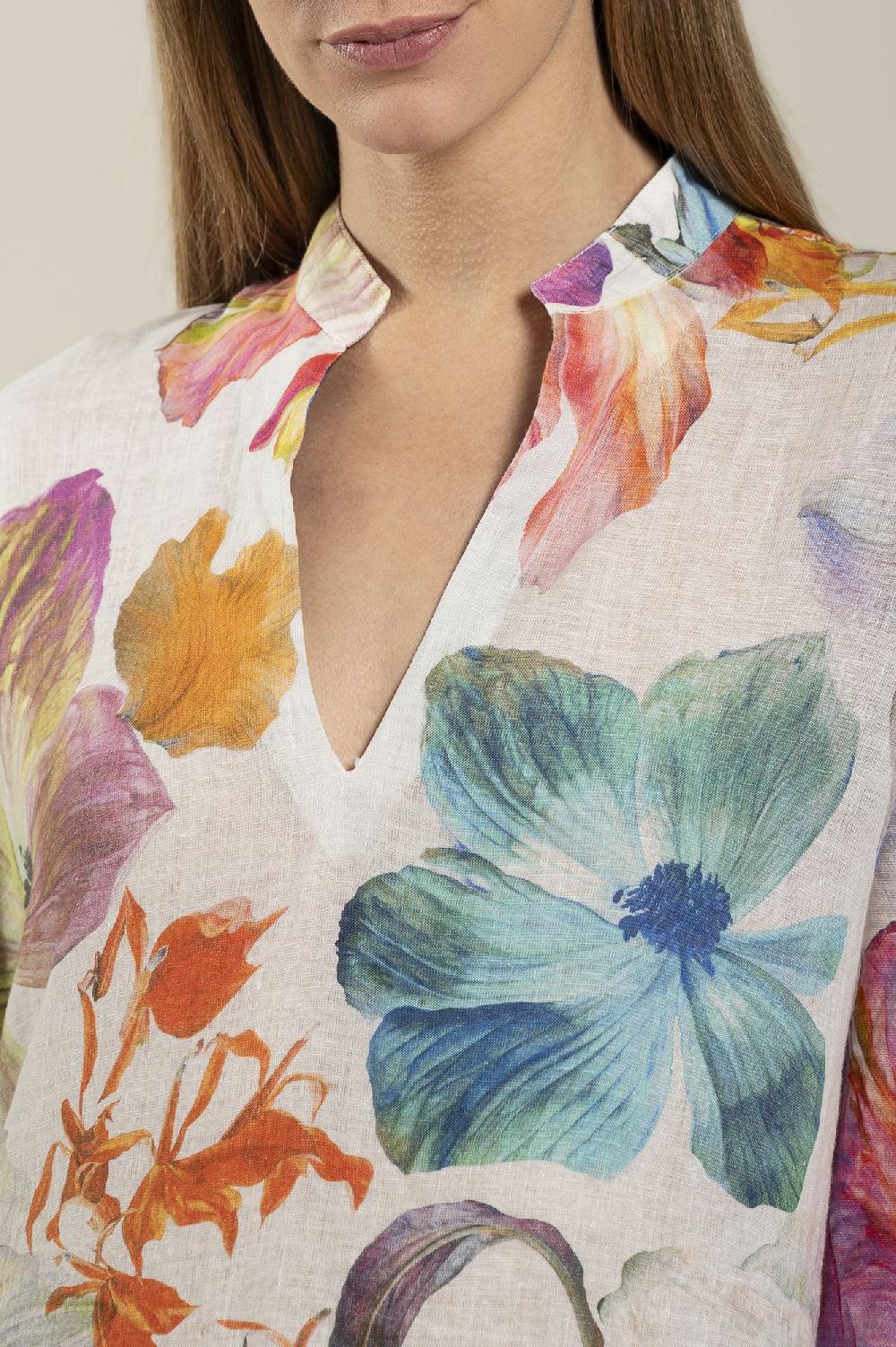 120% Lino Floral Print Kaftano Moda