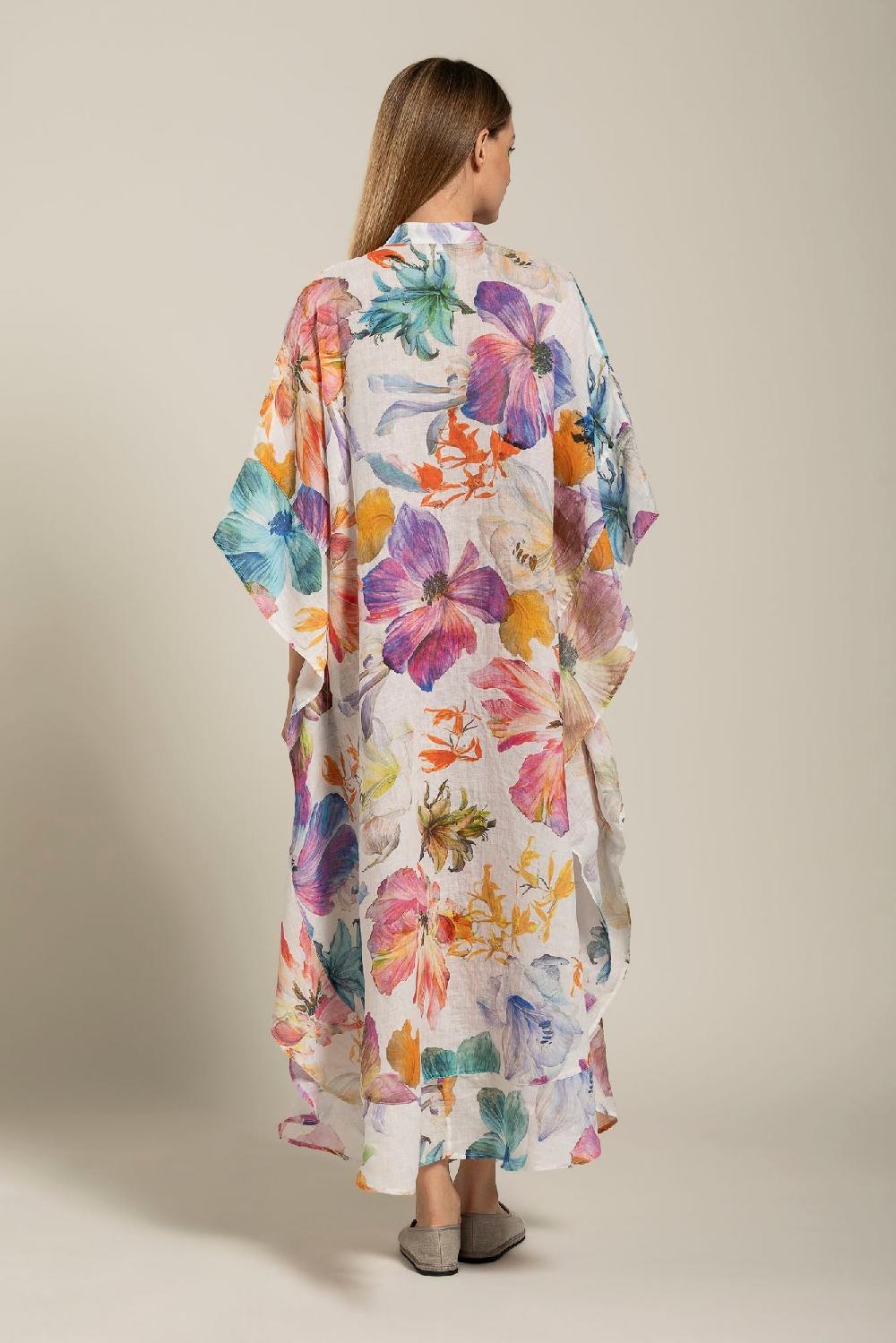 120% Lino Floral Print Kaftano Moda