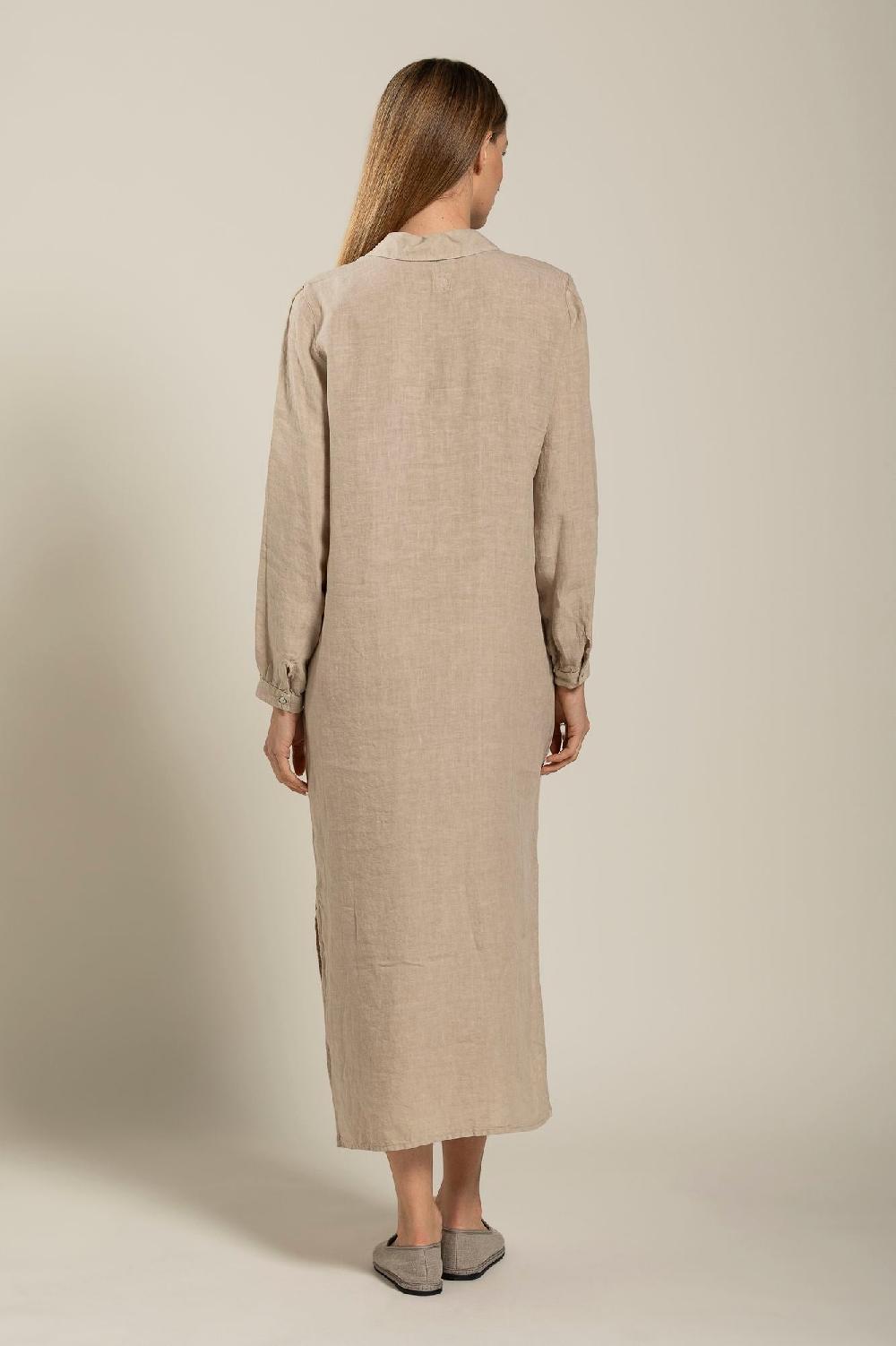 120% Lino Long Sleeve Dress With Pockets Sconto