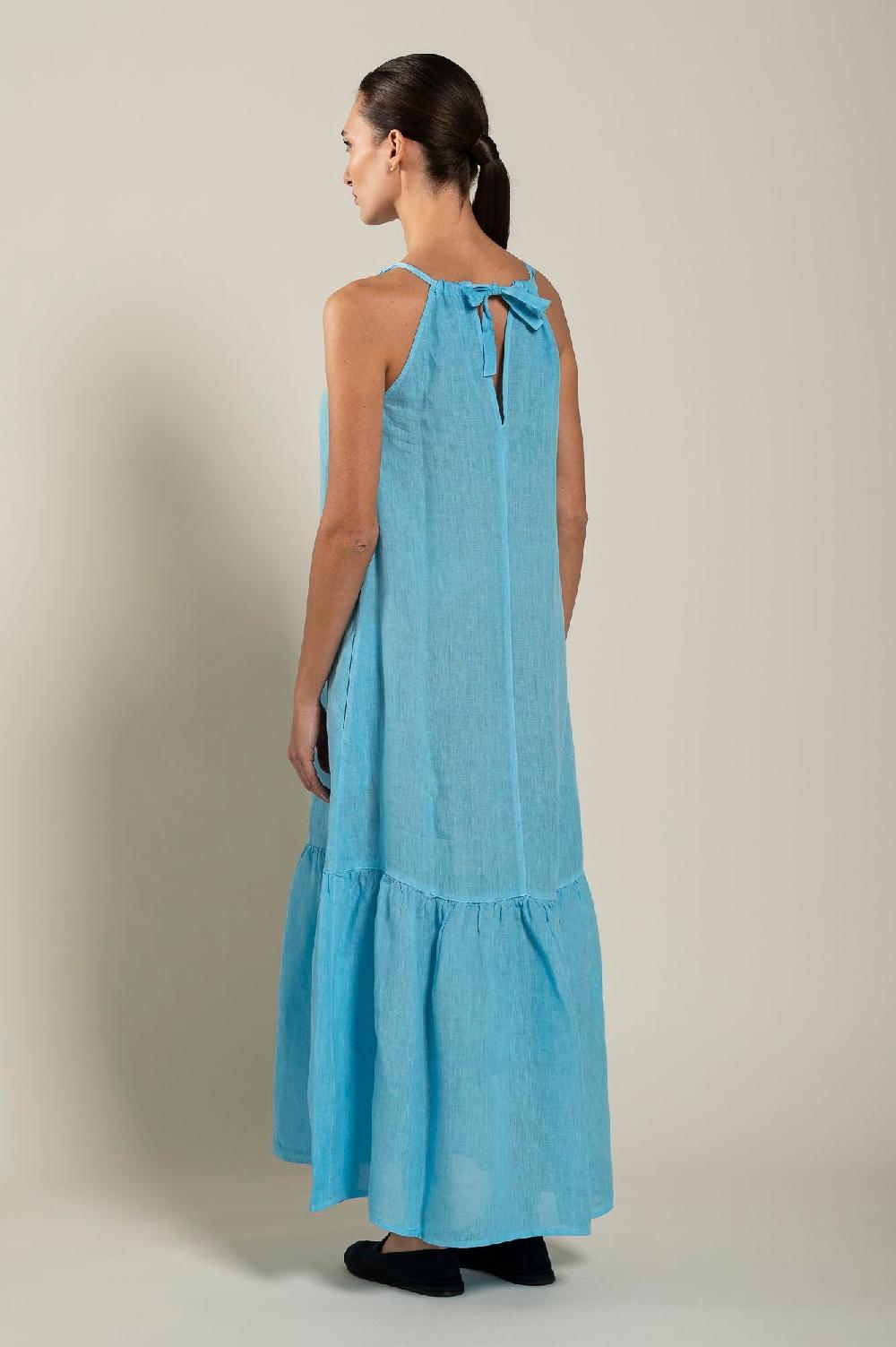 120% Lino Woman Crew Neck Maxi Dress Vendita Economica