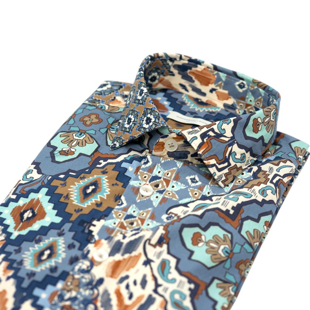 Alessandro Lamura Camicia Multicolore con Motivo Geometrico Etnico Novità