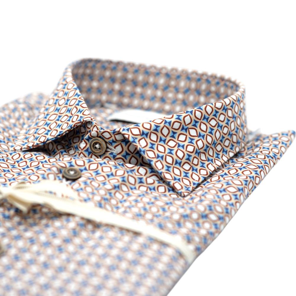 Alessandro Lamura Camicia Beige con Fantasia Geometrica Blu e Arancione Saldi