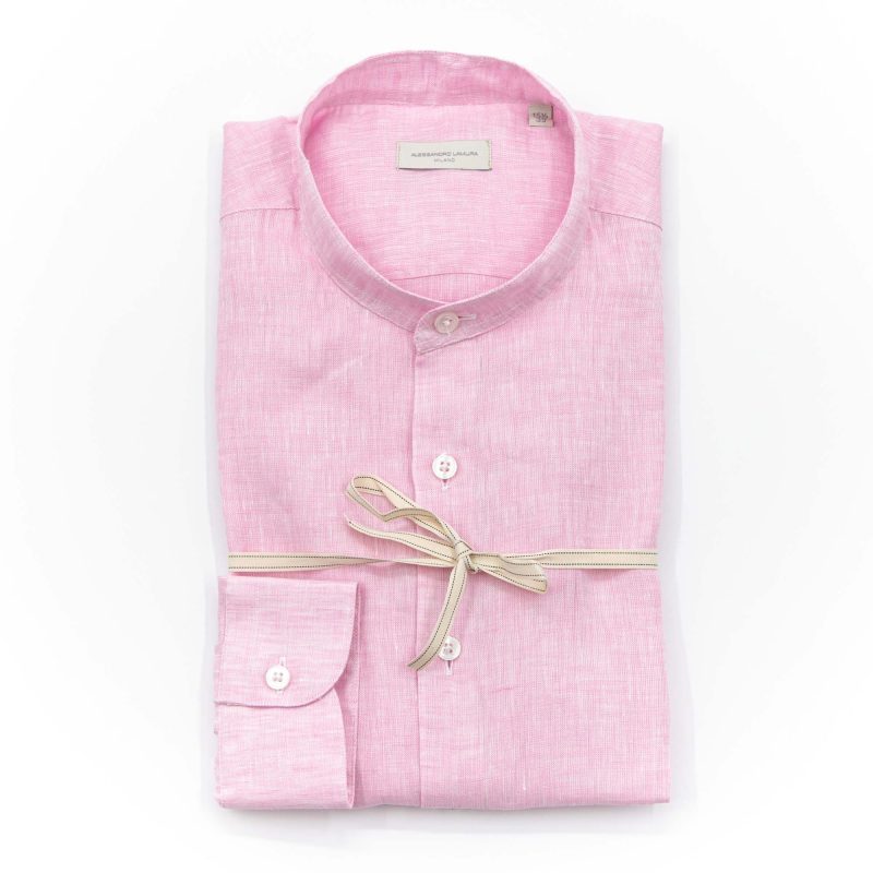 Alessandro Lamura Camicia Lino Rosa Collo Coreano Uomo Presa
