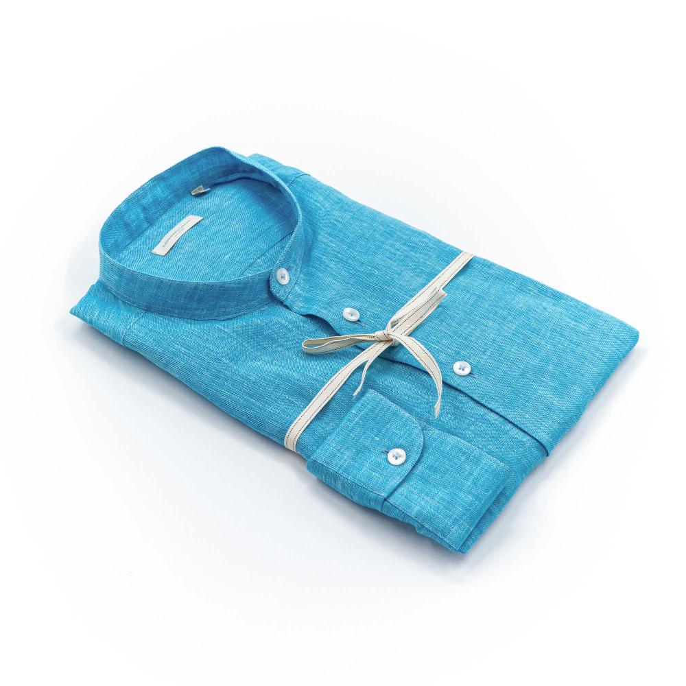 Alessandro Lamura Camicia Lino sky Collo Coreano Uomo Sconto