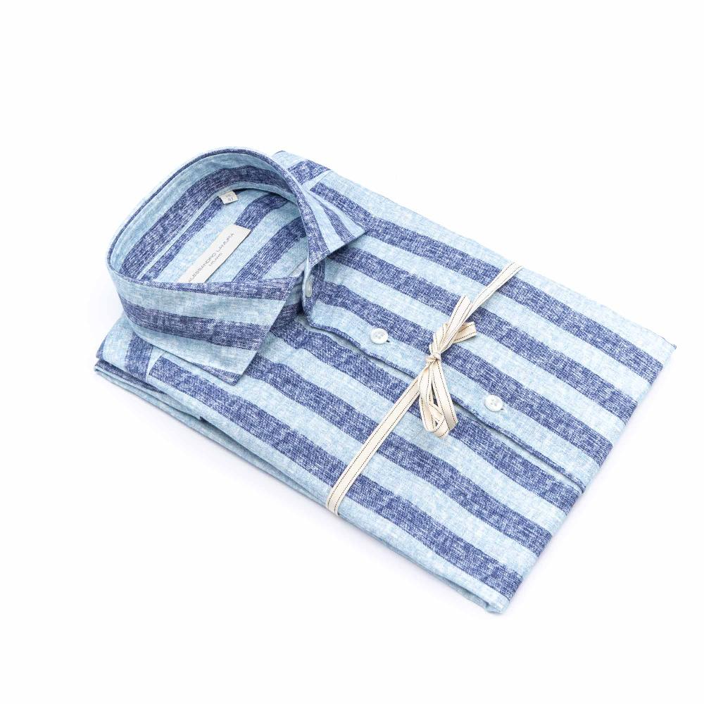 Alessandro Lamura Camicia Blu Rigata Collo Francese I Più Venduti