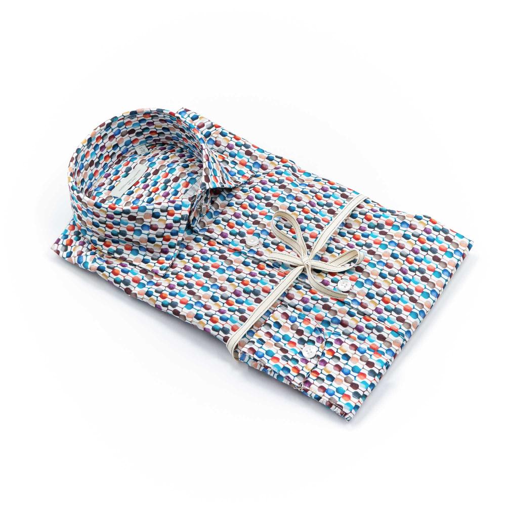 Alessandro Lamura Camicia Motivo Bicchieri Multicolor Collo Italiano Italia